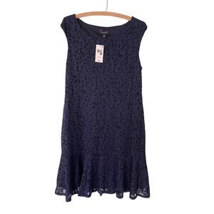 Connected Apparel Womens Size 10 Navy Blue Lace Ruffled Hem Mini Sheath Dress